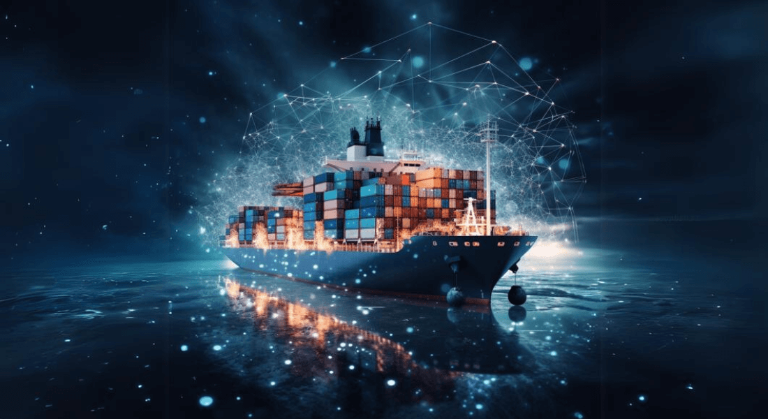 an image of a container ship floating in the ocean